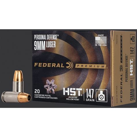 Federal Premium 9mm Luger Hst 147 Grain Ammunition 20 Rounds Academy