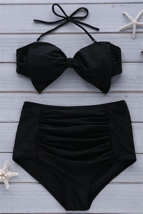 black 2xl sexy high waist bowknot embellished women s bikini set