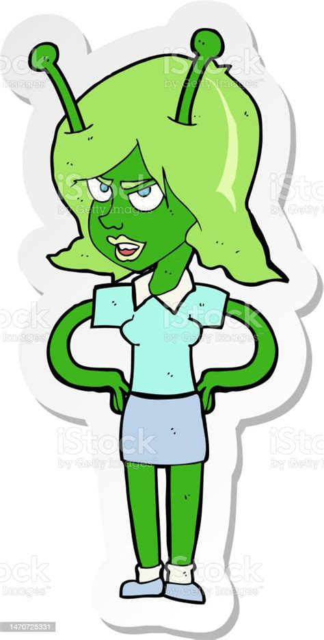 Sticker Of A Cartoon Alien Woman Stock Illustration Download Image