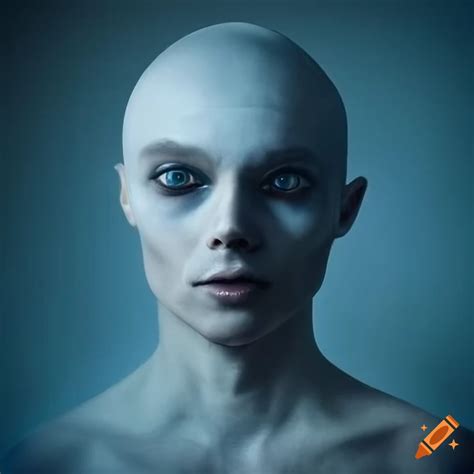 Realistic Photo Of A Blue Skinned Humanoid Alien Man With Pointed Ears