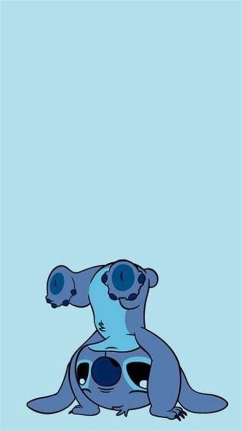 Blue Background Cute Iphone Wallpapers Stitch Standing Upside Down