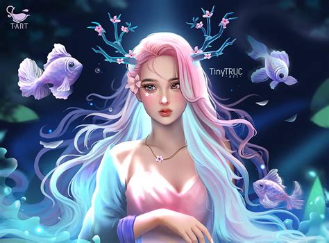 Water Nymph Pink Tiny Truc Blue Fish Mermaid Nymph Vara Fantasy