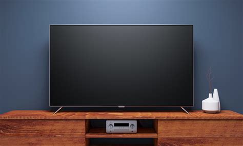 Black Smart Tv Mockup On Wooden Console Stock Photo Download Image