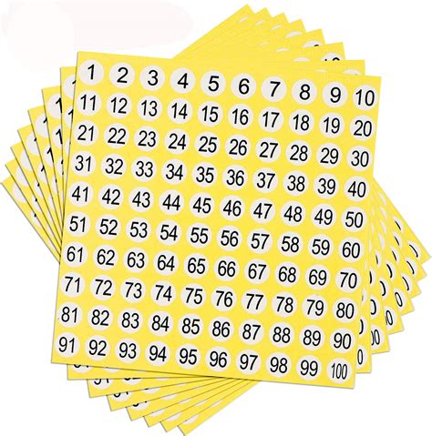 Wbcbec 30 Sheets Number Stickers 1 To 100 Adhesive Stickers Round