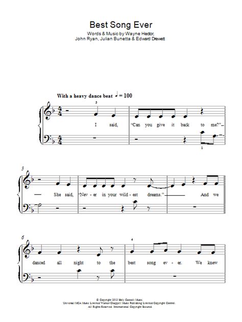 If you can memorize the piano pieces as well, they are always available to play. Best Song Ever | Sheet Music Direct