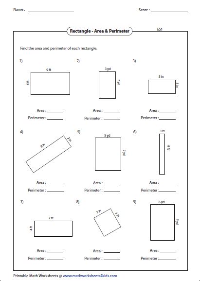 What will be the area of her carpet that covers her entire dining room? Rectangle Worksheets