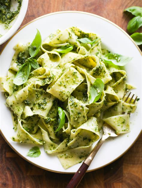 Fresh Pappardelle Pasta With Classic Basil Pesto The Clever Carrot