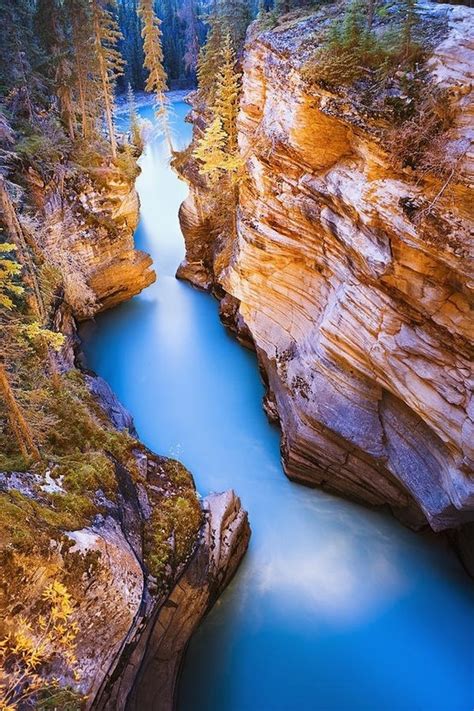 Places For Traveling Athabasca Falls At Dusk Jasper Alberta Canada