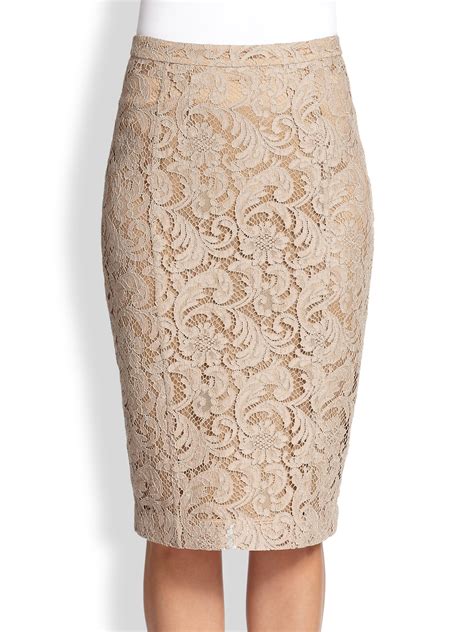 Burberry Lace Pencil Skirt In Taupe Natural Lyst