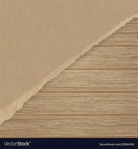 Torn Brown Texturing Paper Over A Wooden Wall Vector Image