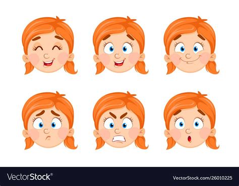 Face Expressions Of Cute Little Girl Set Of Different Emotions Of