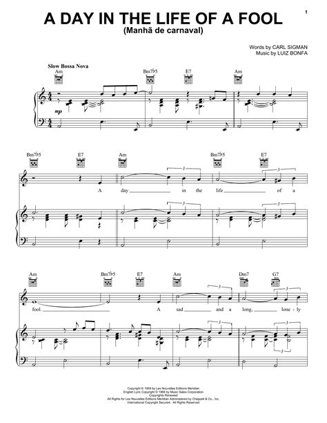 A Day In The Life Of A Fool Manha De Carnaval Sheet Music Direct