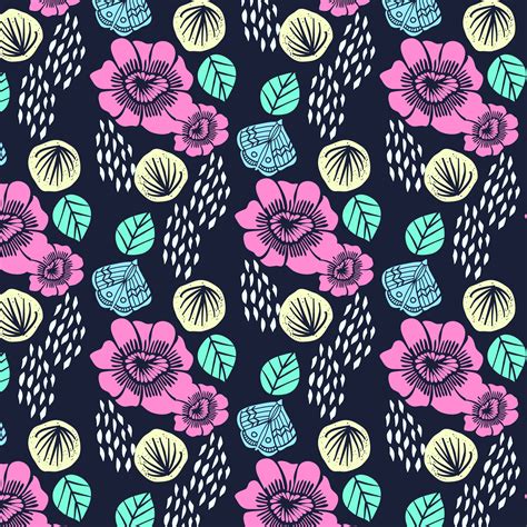 Hand Drawn Colorful Bold Flower Blossom Pattern 674370 Vector Art At