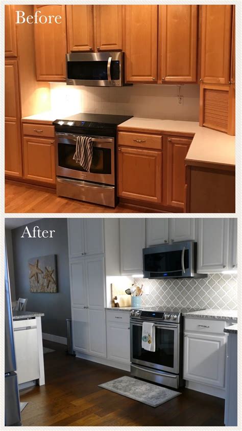 Keep your kitchen cabinets up to date with a modern makeover. Kitchen Remodel Before & After • Dove Gray Arabesque ...