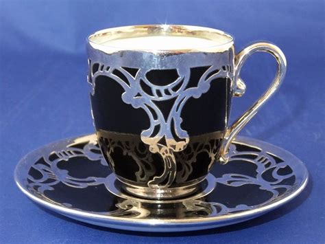 Rosenthal Black Sterling Silver Overlay Coffee Cup Demitasse And Saucer Coffee Cups Tea Cups
