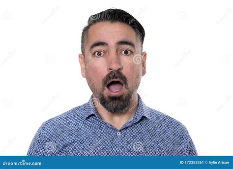 Portrait Of Shocked Gasping Man Wearing Blue Shirt Stock Image Image Of Open Person 172353361