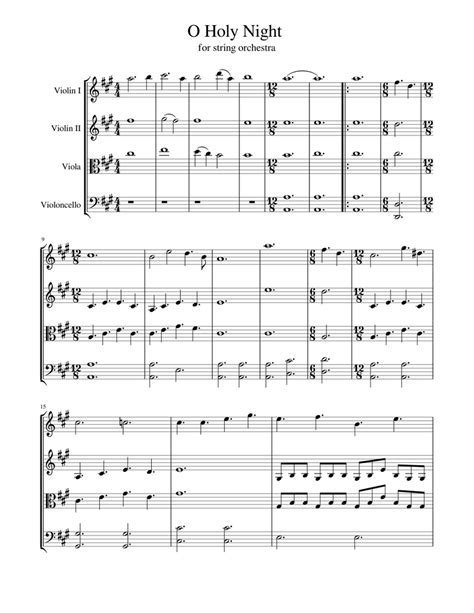 O Holy Night Sheet Music For Violin Cello Viola String Quartet