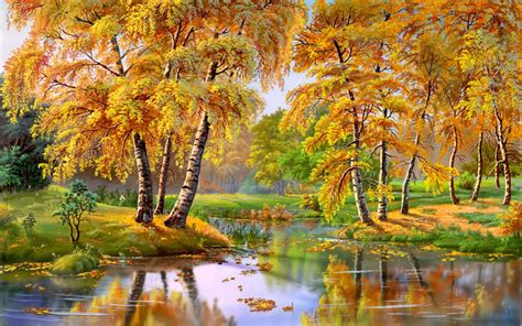 Autumn Landscape Painting Hd Wallpaper Background Image