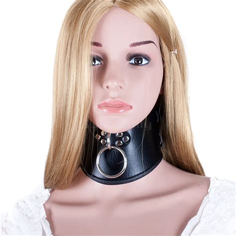 Black Leather Bdsm Collar With Pull Ring Adult Sex Toys Adjustable