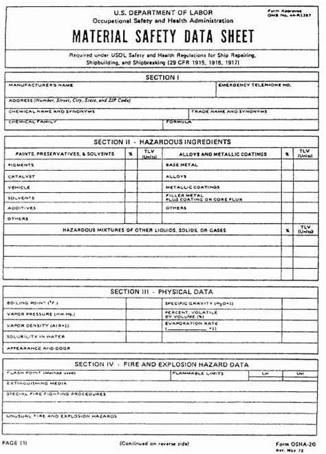 The Form For Material Safety Data Sheet