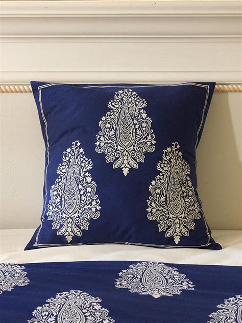 Indigo Navy Blue Euro Sham White Paisley Euro Sham Cover Size 26x26