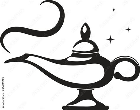 Vector Black And White Genie Magic Aladdin Lamp Stock Vector Adobe Stock