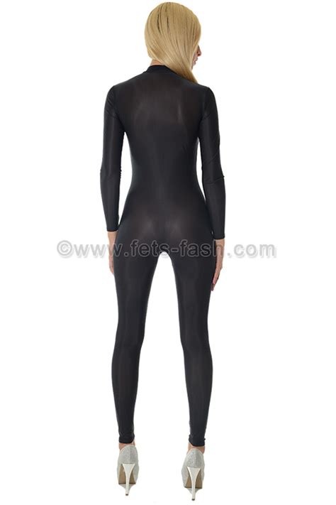 Fets Fash Catsuit Transparent Black With Front Zip Fastener