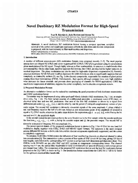 Ieee conference templates (latex and ms word) note: Novel duobinary RZ modulation format for high-speed ...