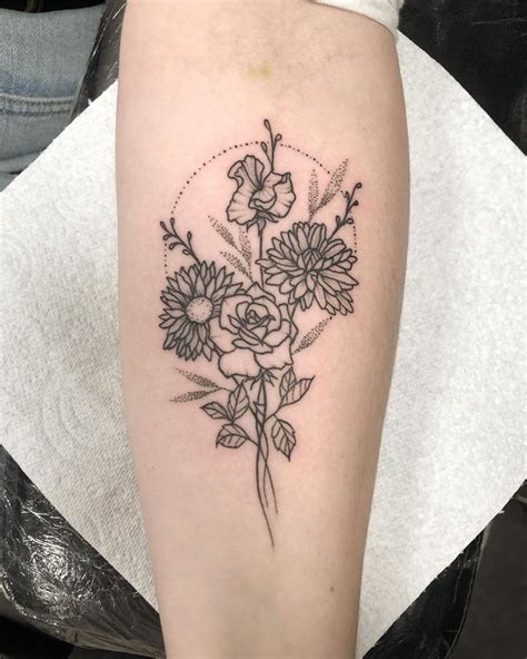 Bouquet Of Birth Month Flowers Tattoo Genie Word