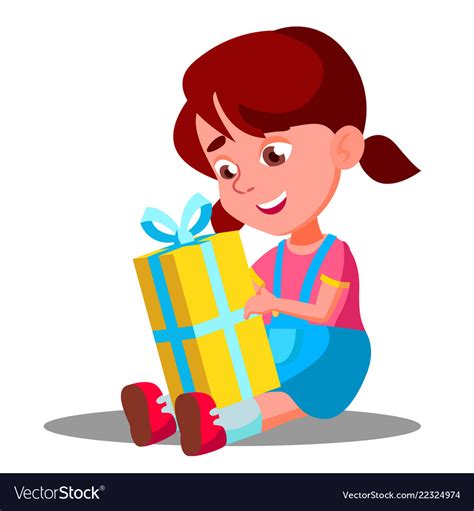 Little Girl Opening T Christmas Box Royalty Free Vector