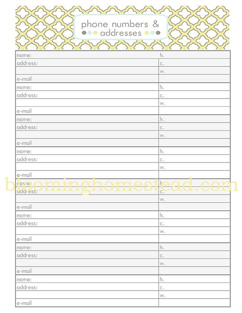 Printable Name And Phone Number Template