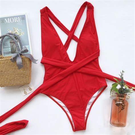 Wholesale Sexy Red Deep V One Piece Swimwear Global Lover