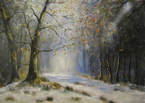 Winter Forest Road Painting By Jiri Chmelar