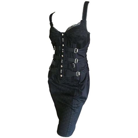 Dolce And Gabbana Vintage Dandg Lace Trim Bondage Strap Little Black Dress At 1stdibs Bondage