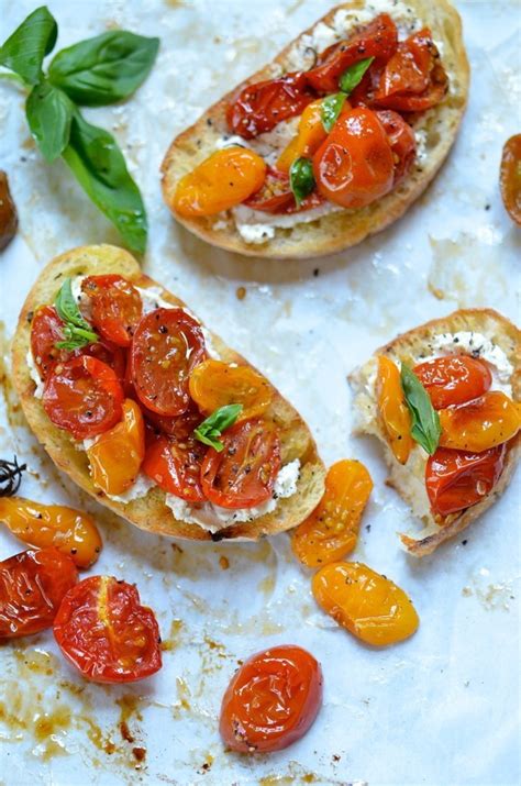 The longer they sit, the better it will be. Candied Tomato bruschetta with ricotta & goat's cheese ...