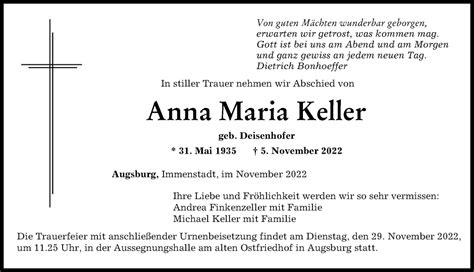 Traueranzeigen Von Anna Maria Keller Augsburger Allgemeine Zeitung