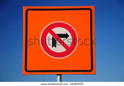 Prohibitory Traffic Sign Right Turn Prohibited Stock Photo 66682930