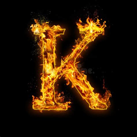 Letter K Fire Flames On Black Isolated Background Stock Illustration