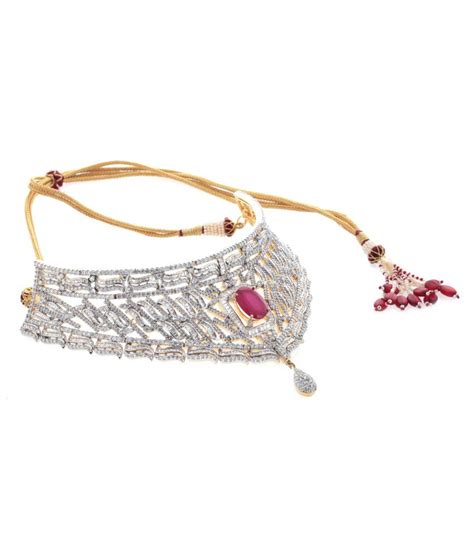 Alysa Carola Gold And Rhodium Plated American Diamond And Ruby Choker Necklace Set Buy Alysa