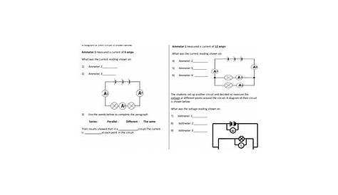 Current + Voltage in circuits questions worksheet by elevateeducation