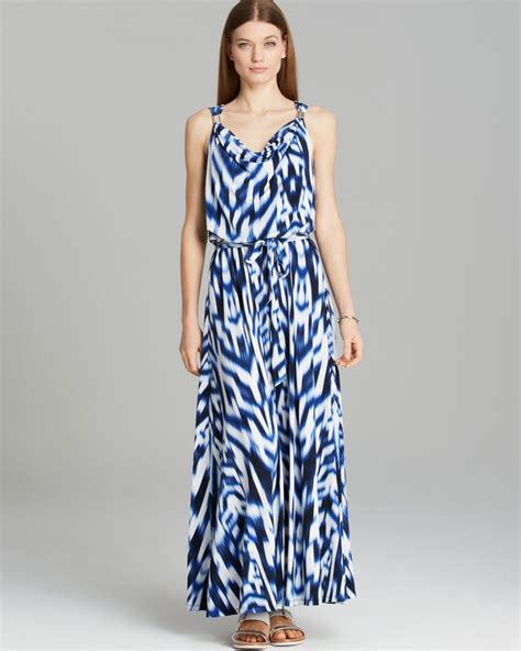 Calvin Klein Print Maxi Dress In Regattawhite Blue Lyst