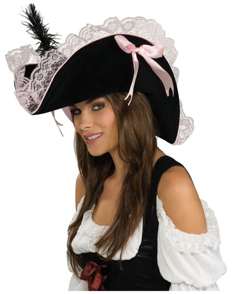 Pink Lace Pirate Hat Black Costume Accessory