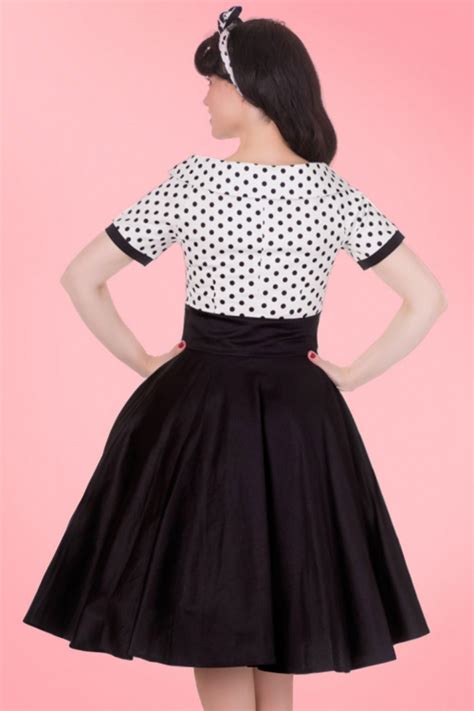 50s Darlene Polkadot Swing Dress In Black And White