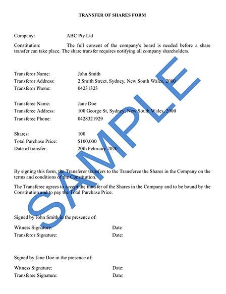 Shares transfer in short, the shares transfer is a process where the existing director sells his stake to a new member or a private limited and the scenarios are as follows: Free Share Transfer Form Templates - Australia | finder.com.au