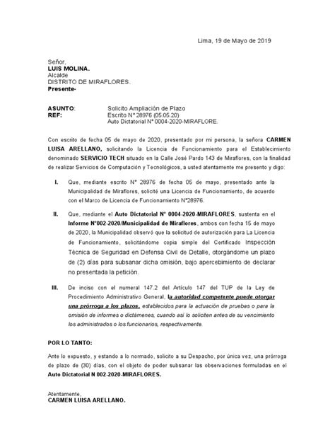 Modelo De Solicitud De Ampliación De Plazo Pdf