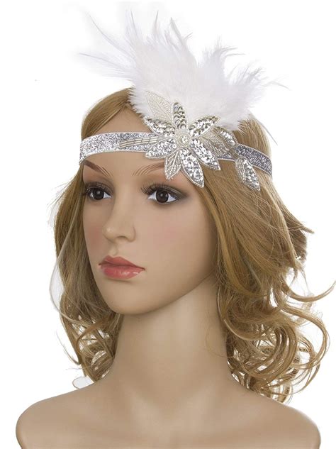 1920s Headband White Feather Vintage Bridal Great Gatsby Flapper