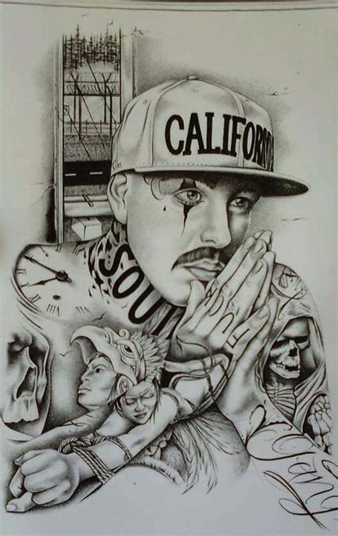 Chicano Style Tattoo Chicano Tattoos Chicano Drawings Art Drawings Gangster Drawings Cholo