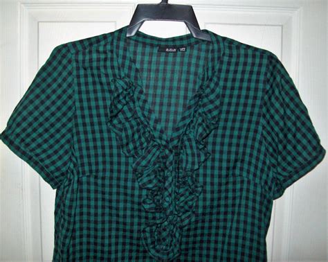 Vintage Ladies Green And Black Plaid Shirt Short Sleeve V Neck Etsy