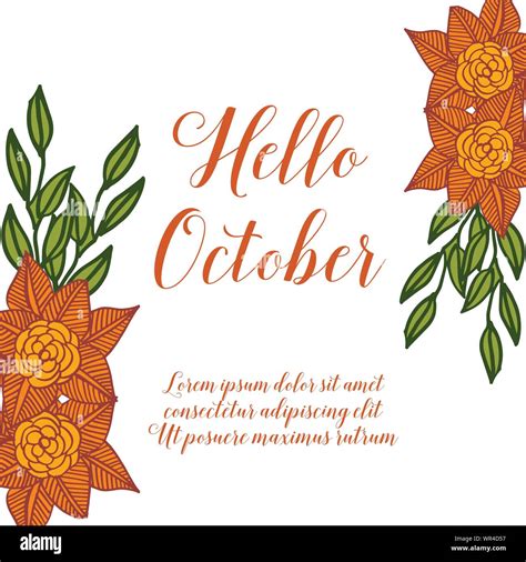 Lettering Text For Hello October With Design Element Of Flower Frames