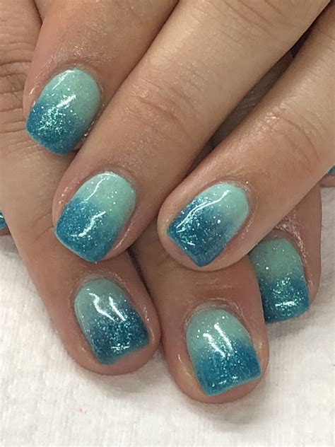 Summer Aqua Teal Ombré Gel Nails Nails Glitter Nails Shellac